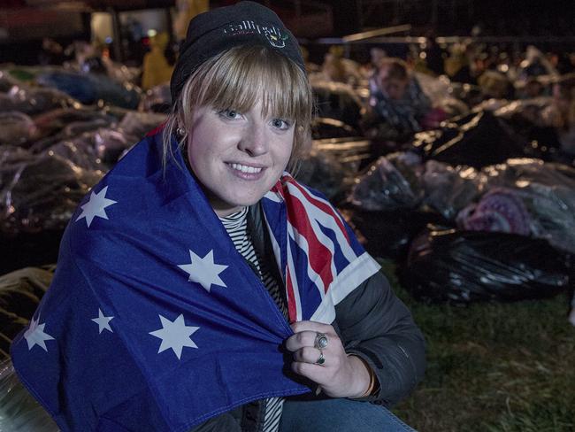 Unflagging enthusiasm. Gallipoli visitor Alex Palmer, 24, from Geelong. Picture: Ella Pellegrini