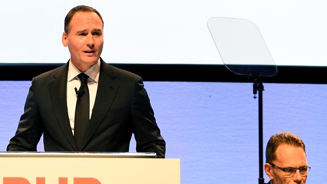 BHP chief executive Ken MacKenzie addresses shareholders at last year’s BHP AGM. Picture: AAP