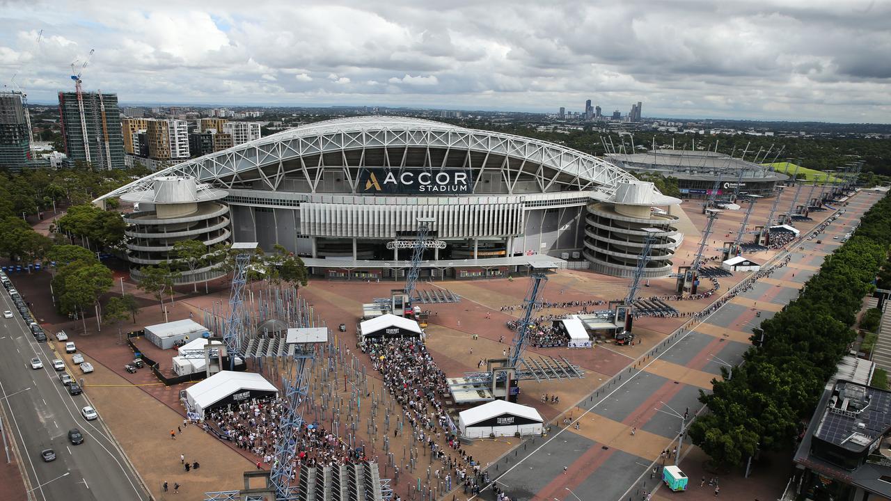 Taylor Swift fans are seen lining up for hours to get merchandise before the next concert, at the Homebush Stadium in Sydney. Picture: NCA NewsWire / Gaye Gerard