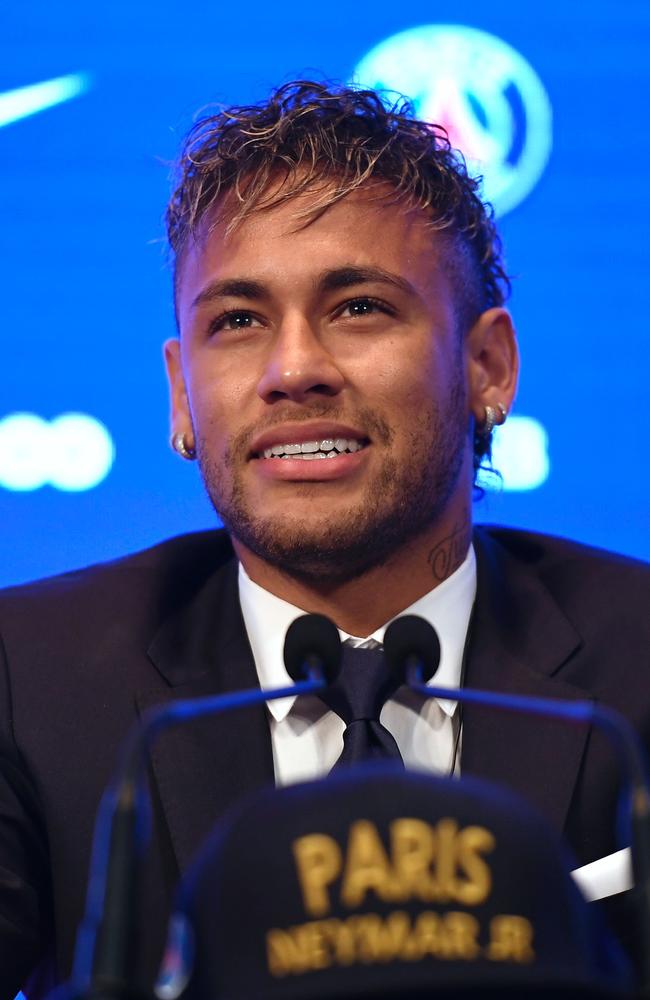 Brazilian superstar Neymar speaks during a press conference at the Parc des Princes.