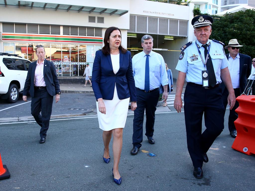 Premier Annastasia Palaszczuk at the Qld/NSW border crossing at Griffith Street Coolangatta. Pics Adam Head