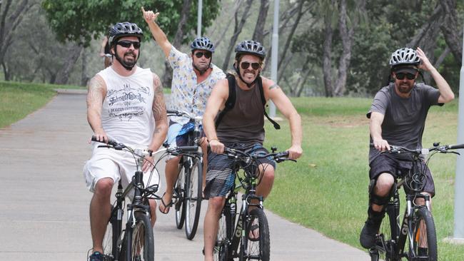 The Foo Fighters were seen having a leisurely bike ride at Main Beach on Tuesday. Picture: Tim Marsden