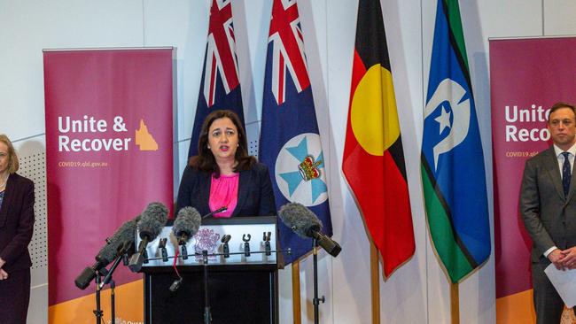 Queensland Premier Annastacia Palaszczuk announces the border reopening. Picture: David Kapernick