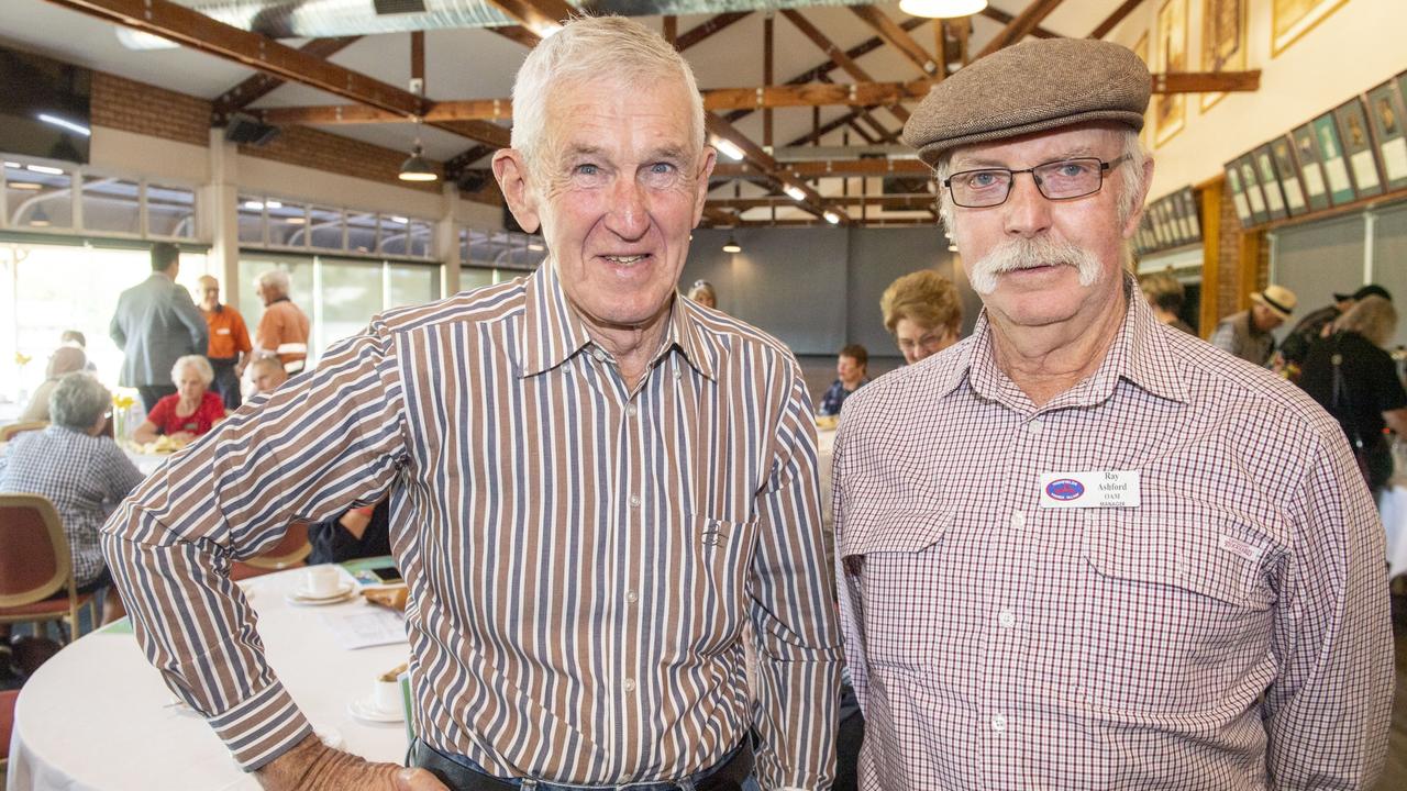 John McGuinn (left) and Ray Ashford. The Chronicle Garden Competition Launch at the Glenvale Room, Toowoomba Showgrounds. Thursday, April 20, 2023. Picture: Nev Madsen.