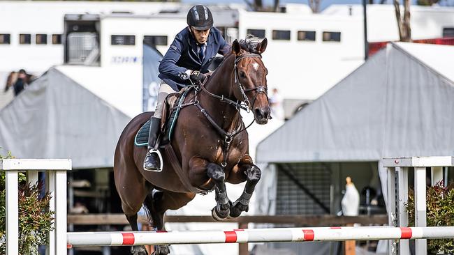 Jeff Penza competing on one of his show jumpers.