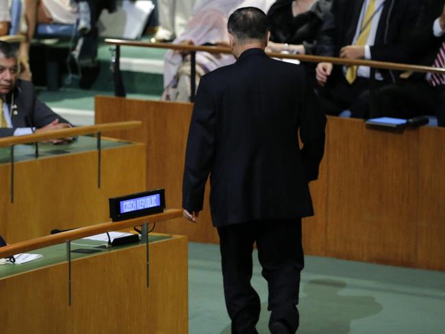 ONE TIME WEB USE ONLY - FEE APPLIES FOR REUSE -  North Korea's Ambassador to the U.N., Ja Song Nam, leaves the hall prior to the arrival of U.S. President Donald Trump to address the 72nd United Nations General Assembly at U.N. Headquarters in New York, U.S., September 19, 2017. REUTERS/Eduardo Munoz - HP1ED9J16SWS8