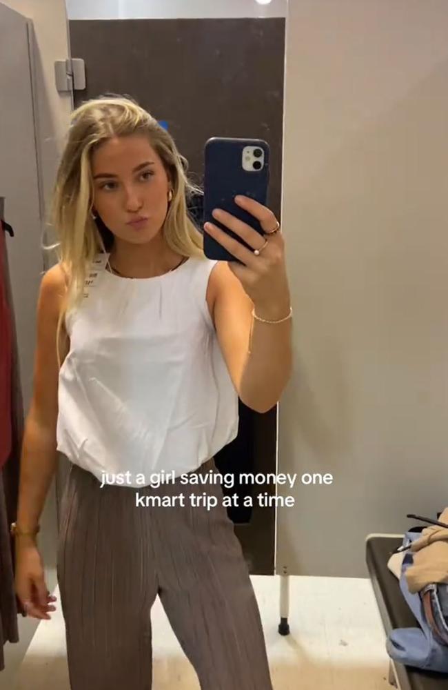 A woman has shared how she scored five tops from Kmart for the same price as one top at Kookai. Picture: TikTok/@avareevesshit