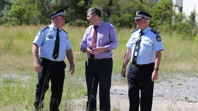 Police Minister Mark Ryan (centre), Assistant Commissioner Brian Codd and Chief Superintendent Marty Mickelson (right) and during a tour of the site for the new multipurpose police facility to serve as a hub by the end of 2019. Picture Mike Batterham.