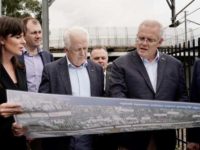 Previous prime minister Scott Morrison announcing the Sydney-Newcastle high-speed rail project. Picture: Afam Taylor