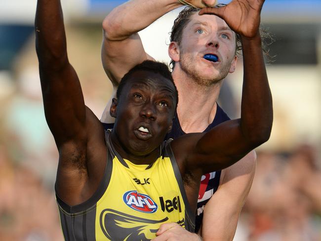 Mabior Chol in action for the Tigers during the NAB Challenge. Picture: Daniel Wilkins