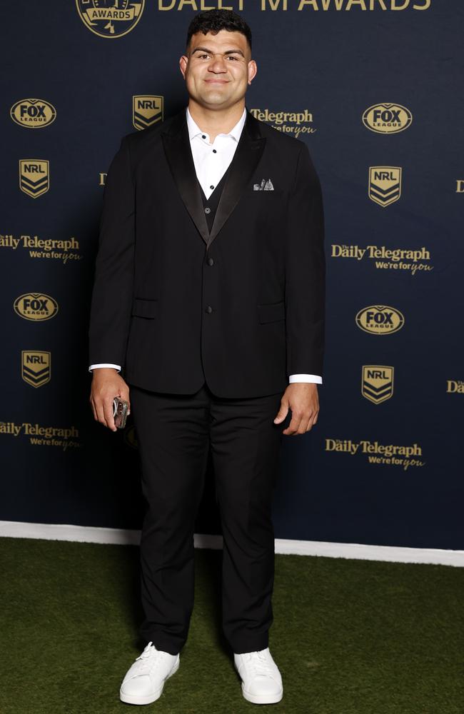 David Fifita on the red carpet wearing sneakers with his suit. Picture: Jonathan Ng