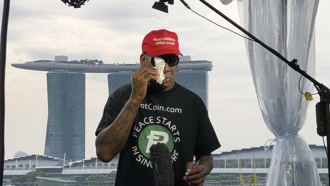 Dennis Rodman breaks down in tears on CNN. Picture: Twitter.