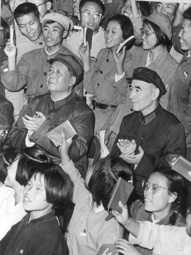 Mao Zedong (Tse Tung) and Lin Piao with Red Guards during the Cultural Revolution rally in the mid-1960s.