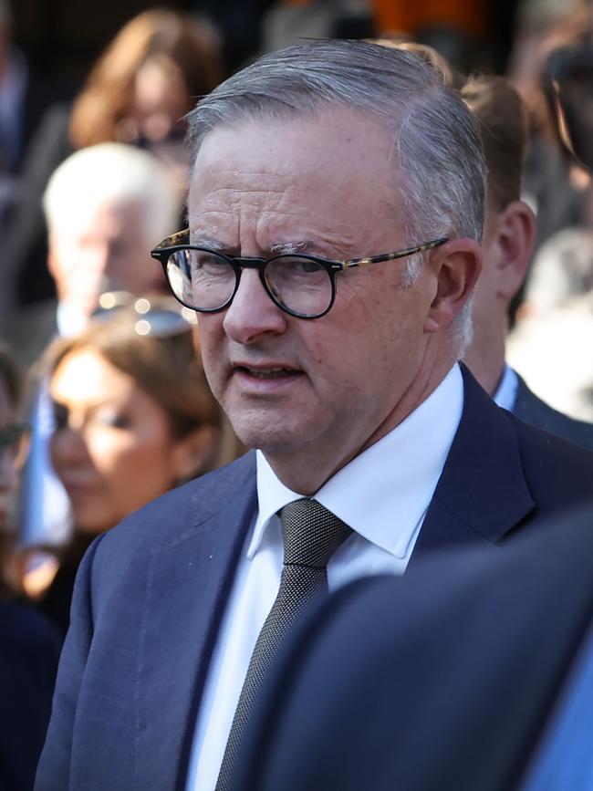 Federal ALP leader Anthony Albanese at Kimberley Kitching’s funeral service. Picture: David Caird