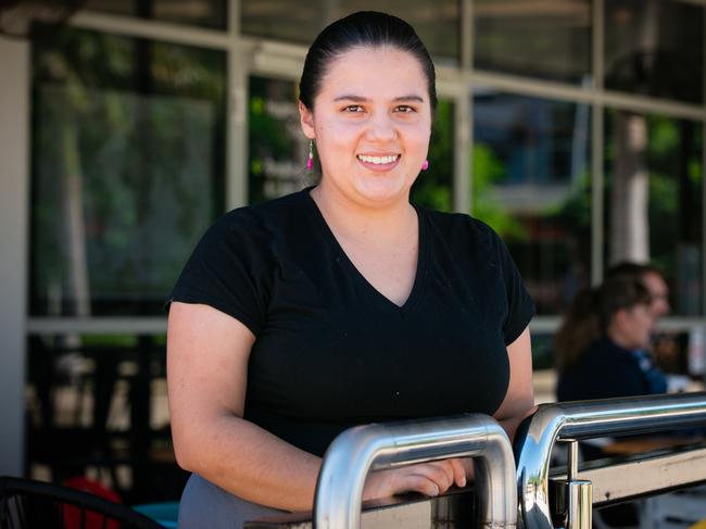 Cafe owner Daniella Ochoa pictured outside her Mosko's Market Cafe after it was trashed by youths. Picture: Glenn Campbell