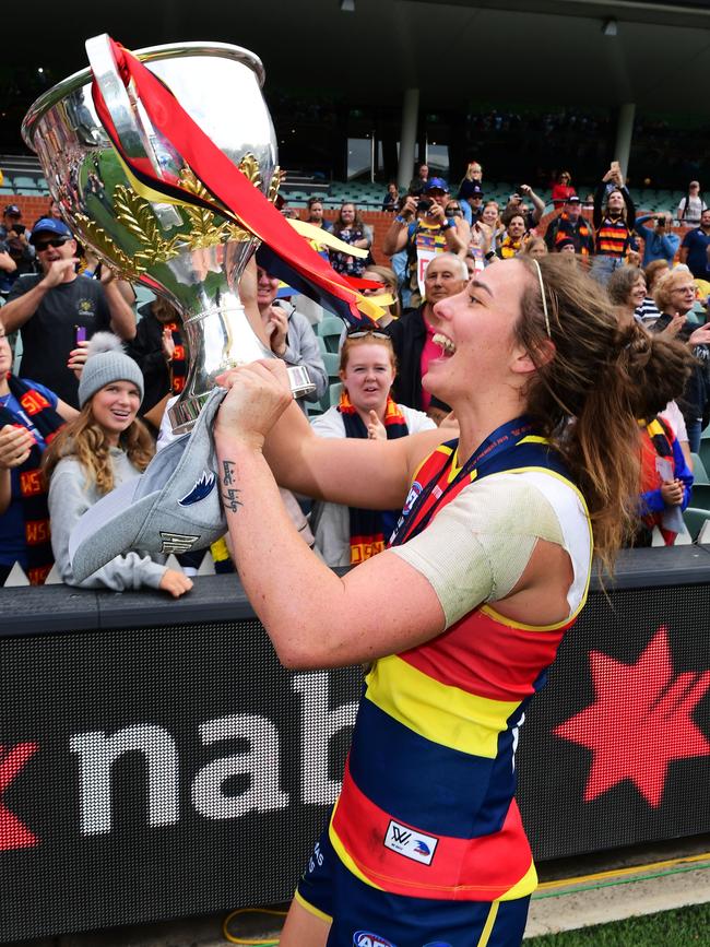 Jenna McCormick after winning the AFLW premiership with the Crows. Picture: Mark Brake/Getty Images