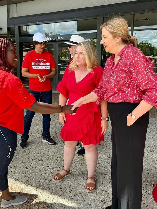 Labor candidate for Inala, Margie Nightingale, campaigning at Richlands Plaza with Annastacia Palaszczuk. Photo: Instagram.