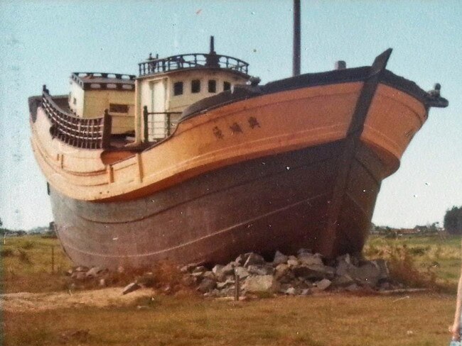 The Junk in a park on Nebo Road, Mackay in 1979. Numerous illegal Taiwanese fishing junks were seized by Commonwealth authorities in the 70s and 80s. Photo: Vintage Queensland