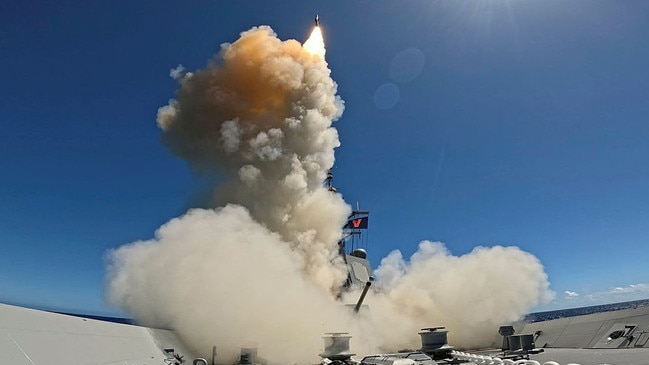 HMAS Sydney fires a Standard Missile 6.