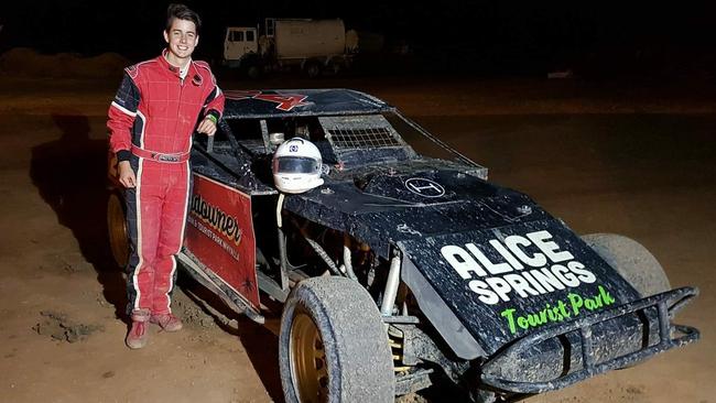 Lachie Gwynne with his AMCA Nationals speedway car in Toowoomba in early 2019. Picture: Supplied