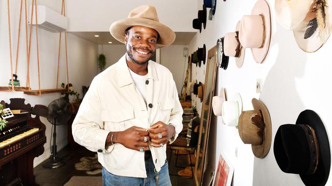 Modern Milliner Hat Maker Ugo Kennedy pictured in his Flinders Street studio. Picture: Shae Beplate.