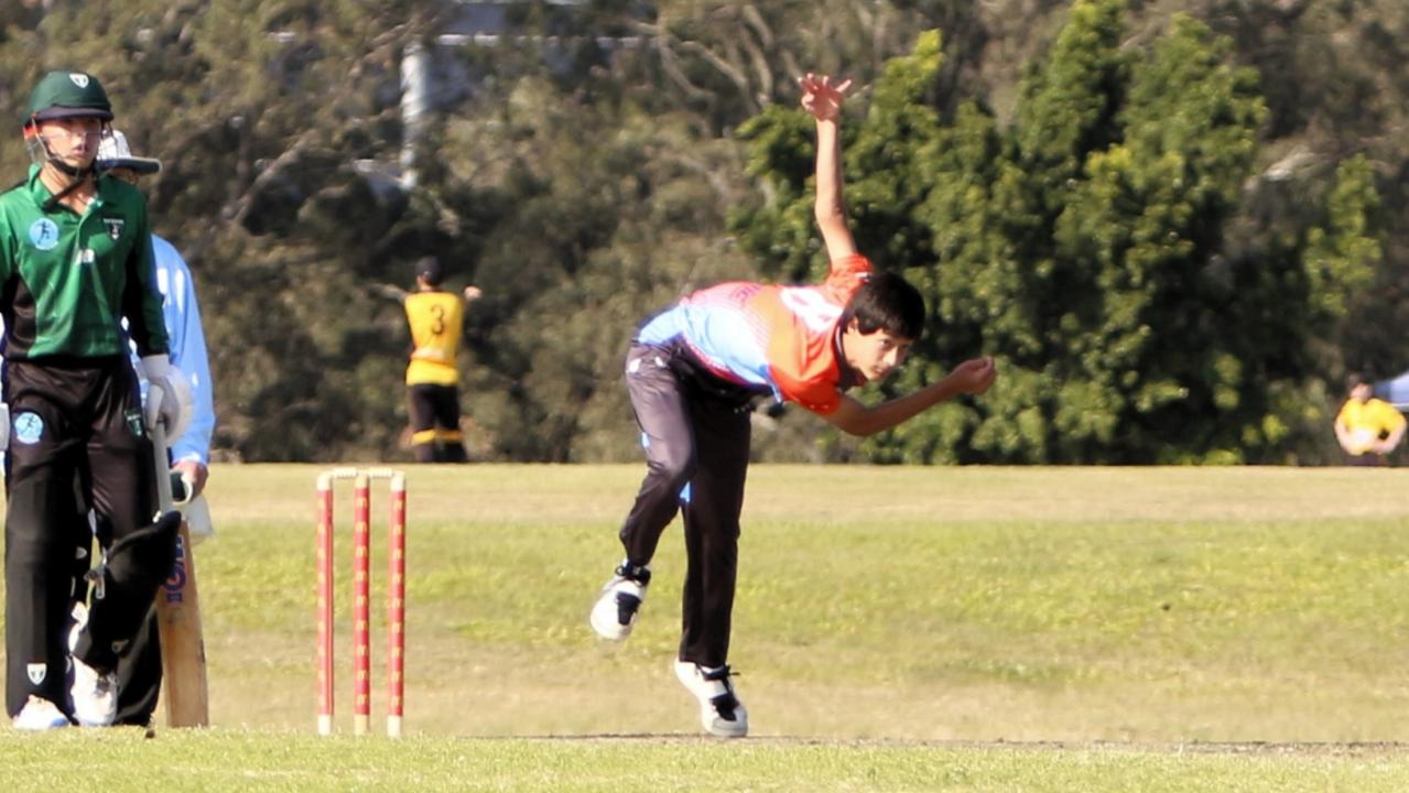 Caloundra cricketer Aiden Broomfield in action.