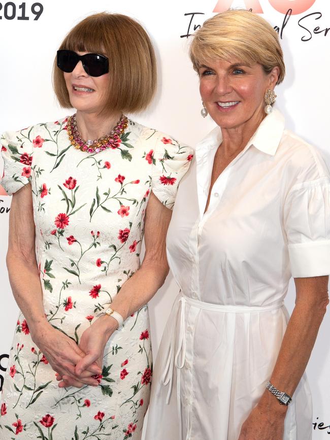 Fashion editor Anna Wintour (left) and Julie Bishop at the 2019 Australian Open Inspirational Series Brunch in Melbourne.