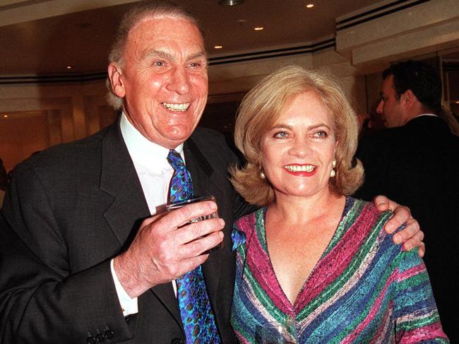 John Laws and his wife Caroline at a David Jones fashion parade in 1997.