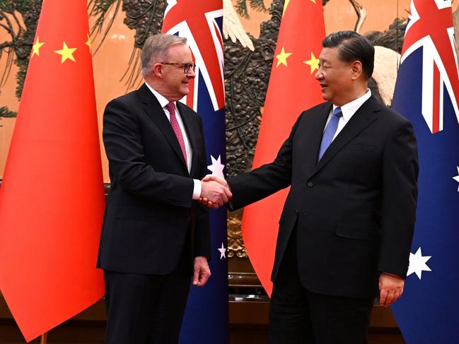 Prime Minister Anthony Albanese meets with China’s President Xi Jinping at the Great Hall of the People in Beijing on November 6. Picture: AAP