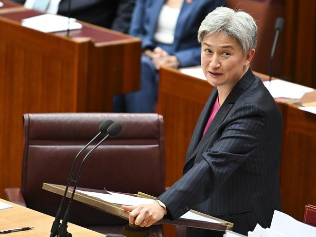 CANBERRA, AUSTRALIA  - NewsWire Photos - November 28, 2024: Senator Penny Wong speaks after Senator Simon BirminghamÃ¢â¬â¢s valedictory speech in the Senate at Parliament House in Canberra. Picture: NewsWire / Martin Ollman