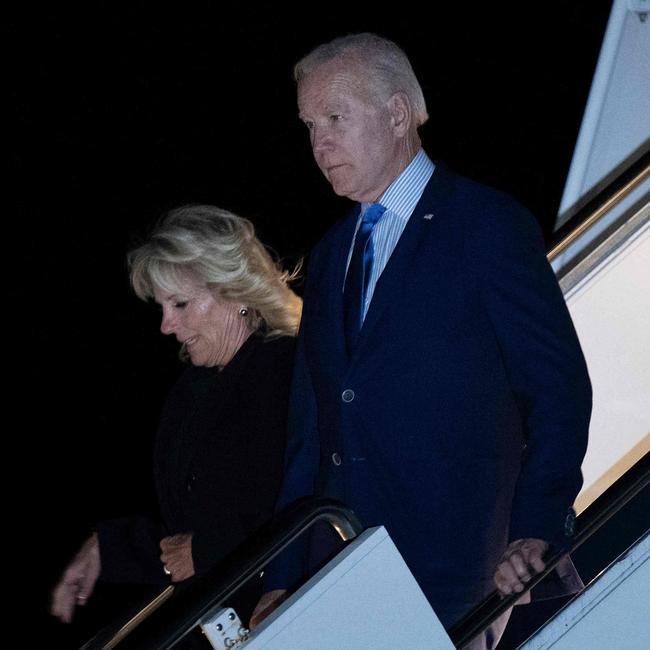 Joe Biden and wife Jill arrive at London Stansted Airport. Picture: AFP