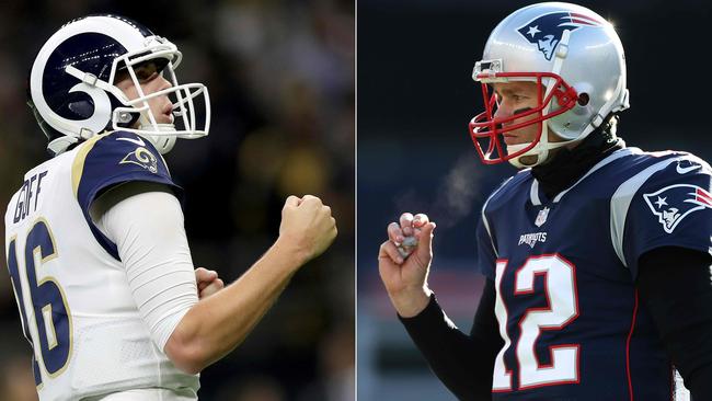 Los Angeles Rams quarterback Jared Goff and New England Patriots quarterback Tom Brady. Picture: Getty Images