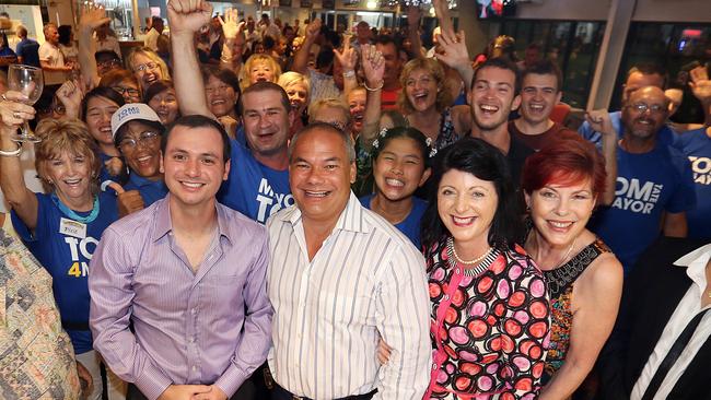 Council election night and Mayor Tom Tate with wife Ruth Tate with supporters. Pic by Richard Gosling