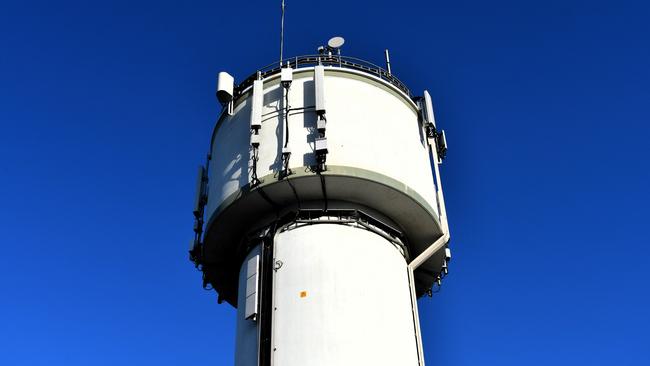 Telstra upgrades to the Forrest Beach water tower were completed on Tuesday with fine-tuning continuing Wednesday. Picture: Cameron Bates