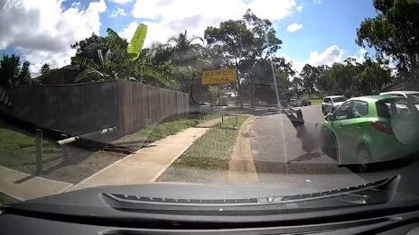 The boy is flung upside down after he's struck