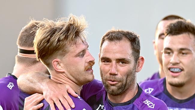 Cameron Munster started his career alongside the Storm’s legends, but he’s now the face of the club. Picture: Bradley Kanaris/Getty Images