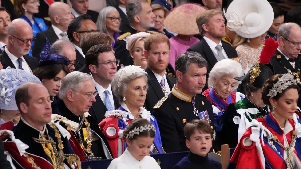 Prince Harry on the third row at the Coronation of Charles III. Picture: Victoria Jones – WPA Pool/Getty Images