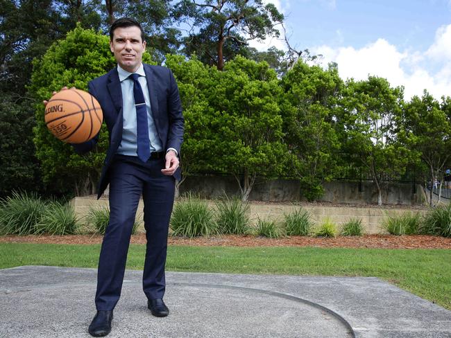 Mosman Council’s Craig Covich tests basketball noise levels at Balmoral. Picture: Virginia Young