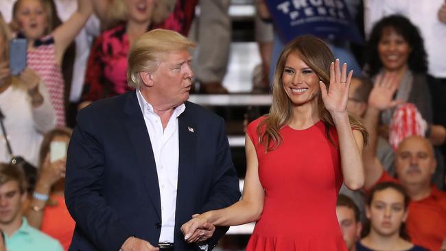 President Donald Trump, pictured with First Lady Melania, raised eyebrows after referencing an apparent incident that never occurred in Sweden during a rally in Florida on Saturday. Picture: Joe Raedle/Getty Images/AFP
