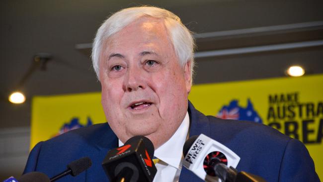 United Australia Party leader Clive Palmer is not a fan of WA’s “hard border”. Picture: AAP/Rebecca Le May