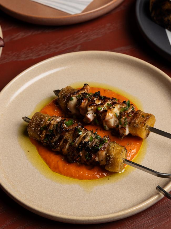 Grilled octopus and polenta skewers. Picture: Supplied