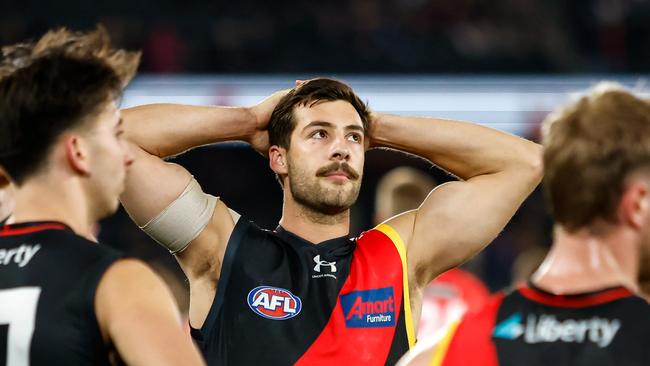 Kyle Langford after Essendon’s loss to the Western Bulldogs in round 19. Photo: Dylan Burns/AFL Photos via Getty Images