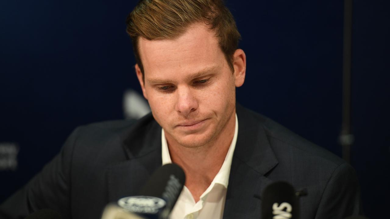 Steve Smith speaks to the media after arriving back in Australia from the South African series in 2018.