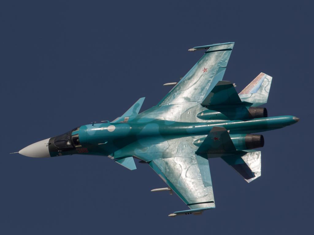 A Sukhoi Su-34 jet fighter-bomber of the Russian Air Force performs a demonstration flight near Zhukovsky, Moscow region. Picture: Getty Images