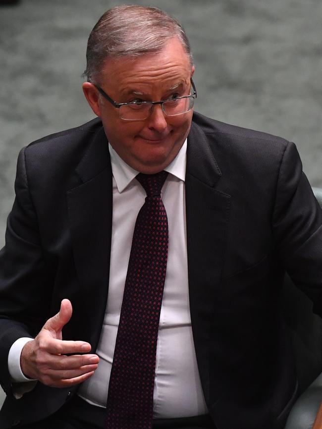 Opposition leader Anthony Albanese reacts Question Time in the House of Representatives at Parliament House in Canberra yesterday. Picture: Getty Images
