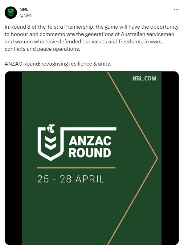 NRL's Anzac Day post slammed by fans