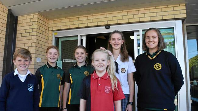 TALENT ON SHOW: Looking forward to the start of the Gympie Eisteddfod 2019 are Brock Morgan of Cooloola Christian College, Claire and Emily Morgan of James Nash State High School, Florence Penny of Gympie West State School, Sarah Thomas and Phoebe Penny of James Nash State High School. Picture: Arthur Gorrie