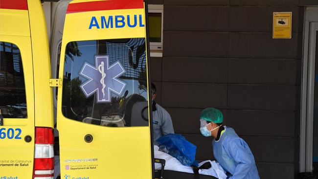 A patient arrives a hospital in Lerida, Catalonia. Picture: AFP