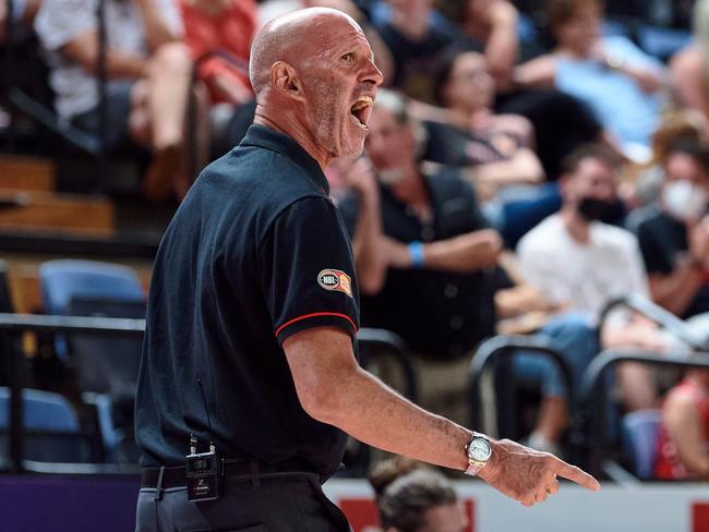 A vocal Brian Goorjian barks from the sidelines. Picture: Getty Images