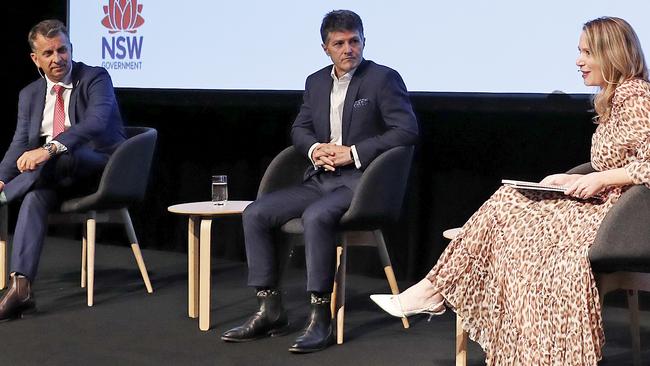 The parking summit at the Casula Powerhouse, with MPs Andrew Constance and Victor Dominello at a discussion panel hosted by The Daily Telegraph’s Anna Caldwell. Picture: Toby Zerna